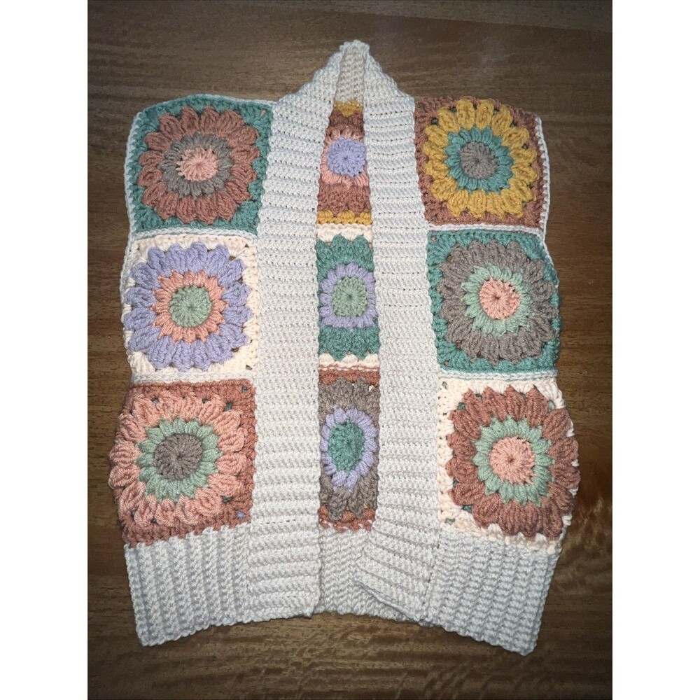 Handmade Crochet Granny Square African Flower Vest Boho Cottagecore S/M‎